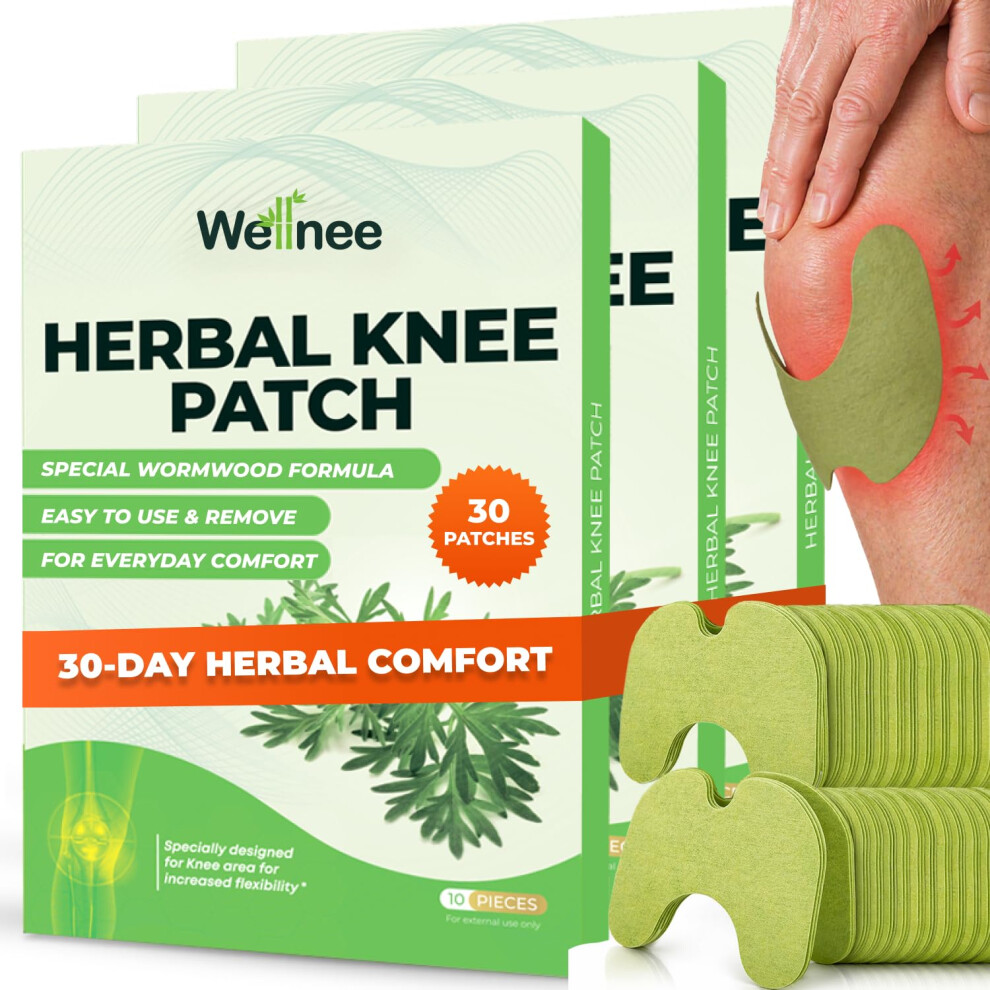 Wellnee Original Herbal Knee Patch - Wellknee Plaster For Knee Support & Muscle Pain - Maximum Strength For Temporary Relief - Adhesive Heat Patches