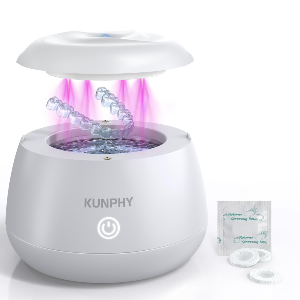 Kunphy Light Ultrasonic Retainer Cleaner Machine, 48Khz Ultrasonic Cleaner For Dentures, U-V Dental Pod For Retainer, Dentures, Aligners, Mouth Guar