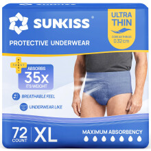SUNKISS Ultra Thin Incontinence Pants for Men, Super Soft & Breathable, Disposable Protective Underwear, Fast-Absorbing, Blue, XLarge, 72 Count(2 Pac