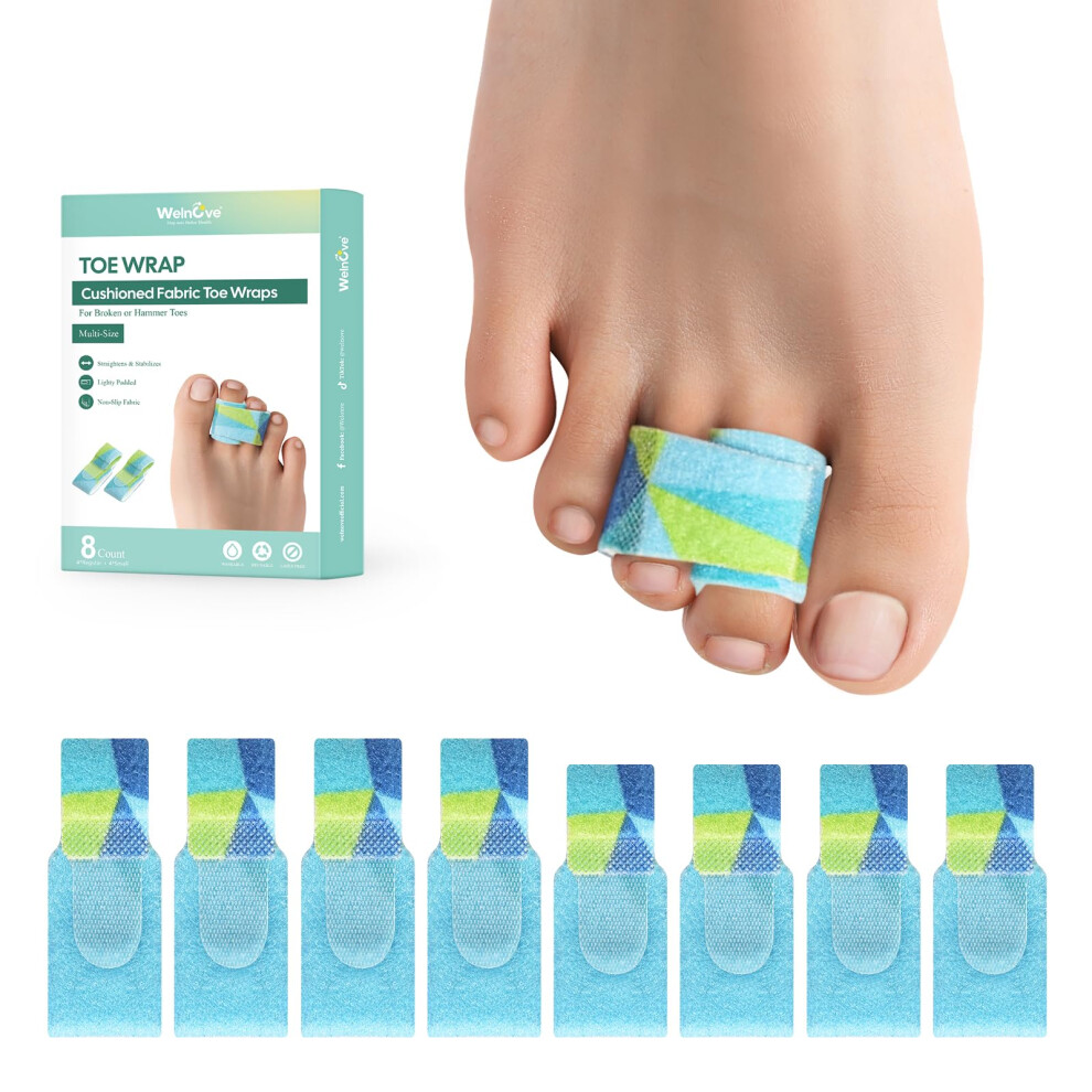 Welnove 8Pcs Hammer Toe Straightener, Hammer Toe Splints, Toe Cushioned Bandages For Correcting Hammer Toes, Broken Toes, Crooked Toes & Overlapping