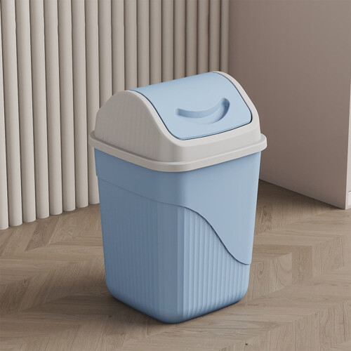Swing Top Trash Can Blue Plastic Kitchen Bathroom 2