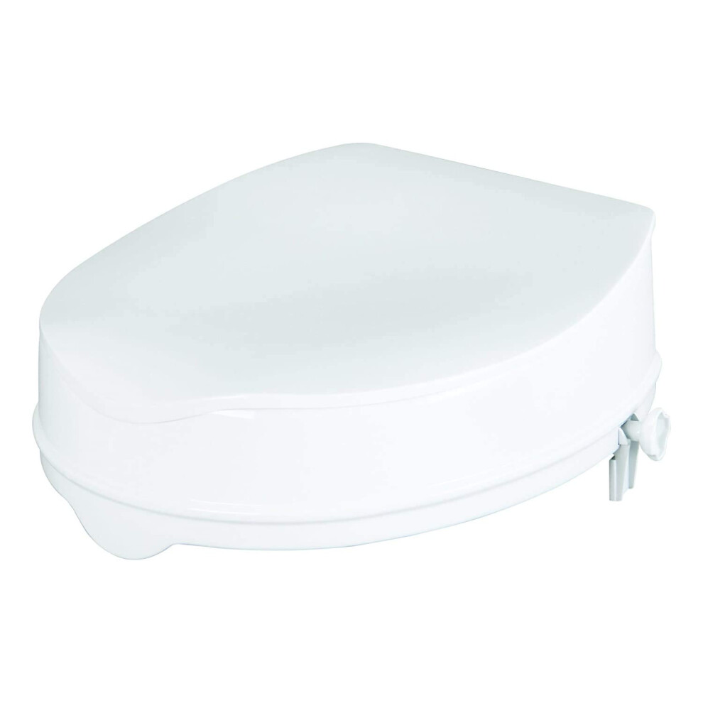 Homecraft Savanah Raised Toilet Seat 4" With Lid, Elongated & Elevated Lock Seat Support For Elderly, Handicapped And Disabled Users, White Colour