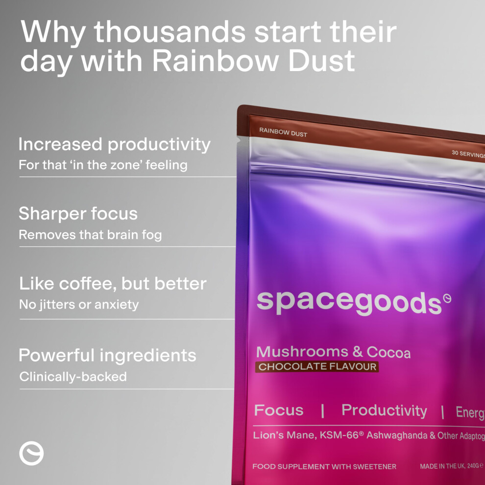 Space Goods Spacegoods Rainbow Dust 240G | 30 Servings | Flavoured Mushroom Coffee | 80Mg Of Natural Caffeine | Lions Mane, Chaga, Ashwagandha & Vitamin B5 | Sha