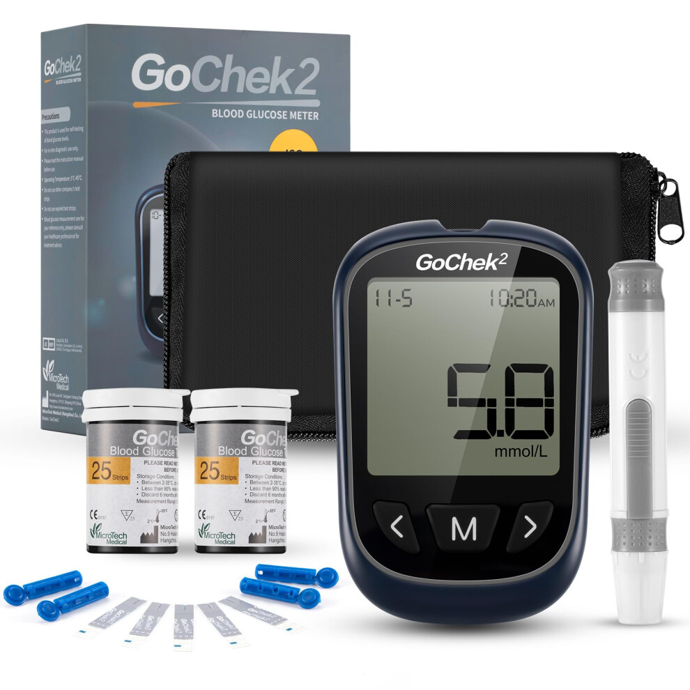 Quiwill Blood Glucose Monitor Meter Diabetes Test Kit With Hypo And Ketone Warning, Meal Marker, 500 Memories, Blood Sugar Tester With 50 Test Strips And 50