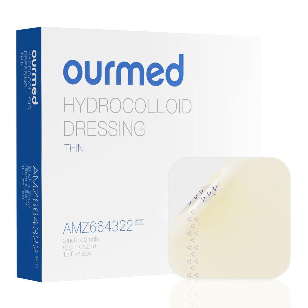 Ourmed Hydrocolloid Dressing 5Cm X 5Cm, Extra Thin Waterproof Wound Plasters, Adhesive Bandages For Light Exudate Wound, Blister, Acne, Superficial W