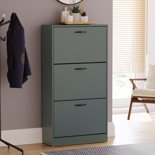 Vida Designs (Jasper Green) 3 Drawer Shoe Cabinet Pull Out Hallway Storage