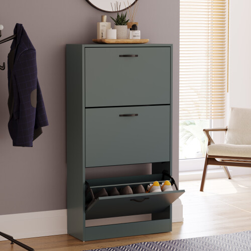 Vida Designs (Jasper Green) 3 Drawer Shoe Cabinet Pull Out Hallway Storage 2