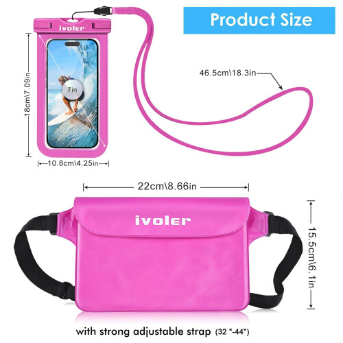 ivoler Waterproof Pouch Bag + Phone Case, Pink 1