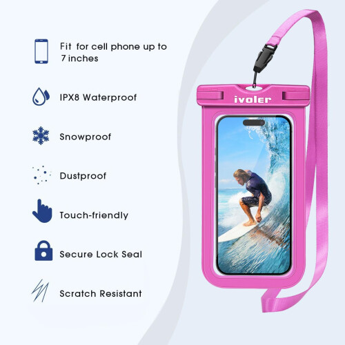 ivoler Waterproof Pouch Bag + Phone Case, Pink 2