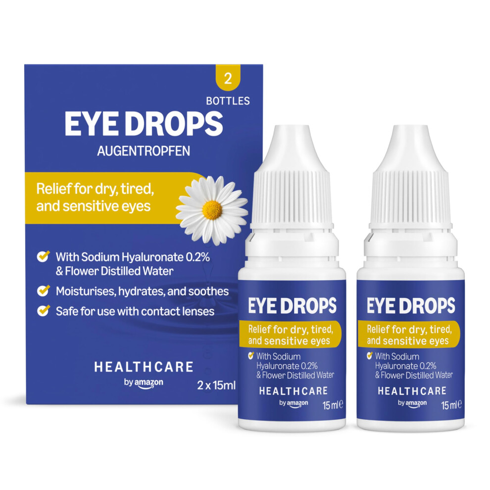 By Amazon Healthcare Eye Drops With Sodium Hyaluronate 0.2% And Flower Distilled Water, 15 Ml, Pack Of 2 (Previously A Amazon Basic Care Brand, Same