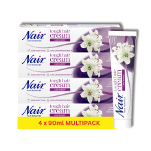 Nair Tough Hair Removal Cream Multipack - for Coarse & Dark Hair on Legs & Body - with Lily Flower Extract & Cotton Seed Oil – 90ml x 4