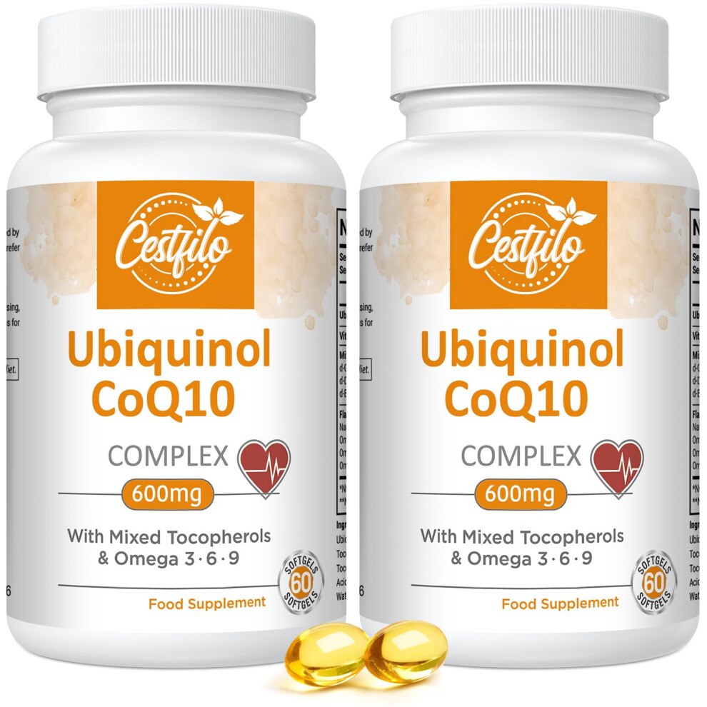 Cestfilo Ubiquinol Coq10 600Mg Softgels - Active Form Of Coq10 Plus Vitamin E & Omega 3 6 9 - Advanced Antioxidant Coenzyme Q10 Supplement For Heart & Brain (