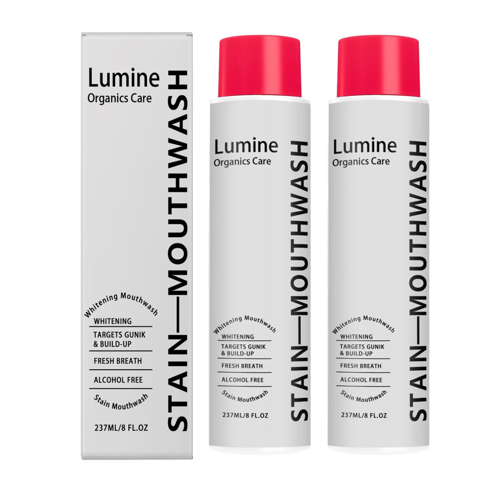 Lumine Organics Mouthwash, Lumine Organics Stain Whitening Mouthwash, Gunk Removing Mouthwash for Fresh Breath, Easy Daily Rinse for Home Travel (2PC