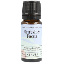 Nikura Refresh & Focus Essential Oil Blend - 10ml | Made from Bergamot, Eucalyptus, Lavender & Lemon | for Aromatherapy, Diffusers, Soap Making, Cand