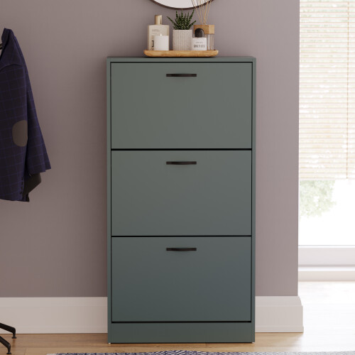 Vida Designs (Jasper Green) 3 Drawer Shoe Cabinet Pull Out Hallway Storage 1