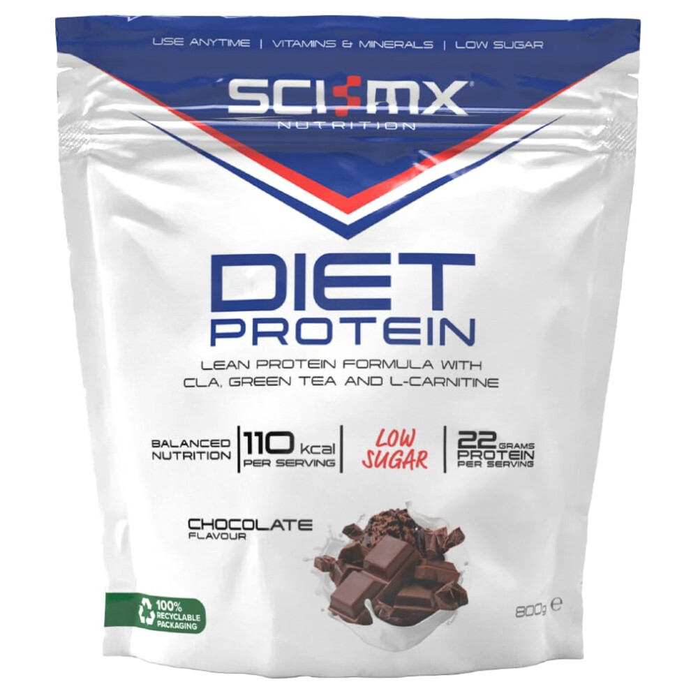Sci-Mx Diet Whey Protein Powder + Vitamins & Green Tea, Cla & L-Carnitine - Chocolate Â¢ Low Sugar Â¢ 22G Protein + 110 Calories Per Serving Â¢ 800