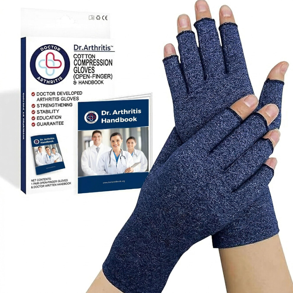 Dr. Arthritis Doctor Developed Arthritis Gloves & Doctor Handbook, Breathable Hand Compression Support For Carpal Tunnel, Typing & Joint Pain Relief, Fingerless Co
