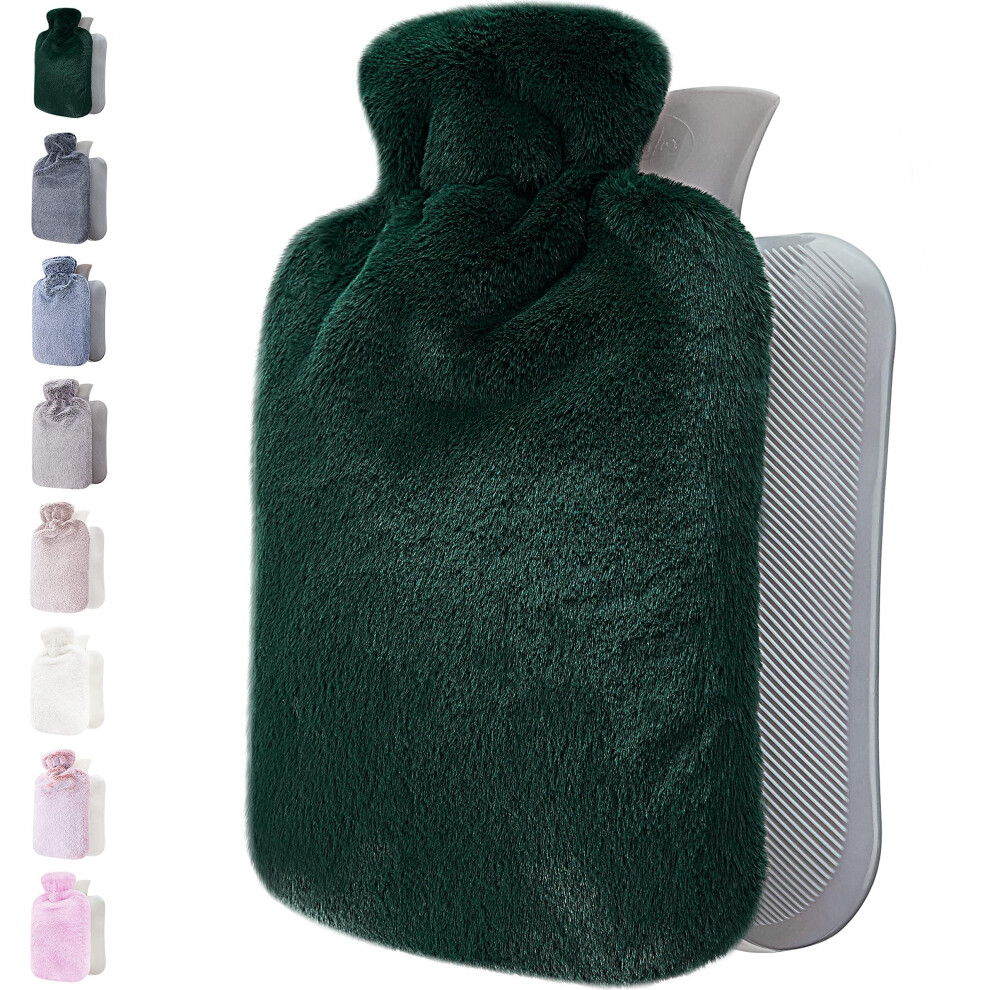 Qomfor Hot Water Bottle - With Soft Premium Fleece Cover - Green, 2L - Heating Pad For Menstrual Cramps And Period Comfort - Bed Foot Warmer - Hot & Cold Co