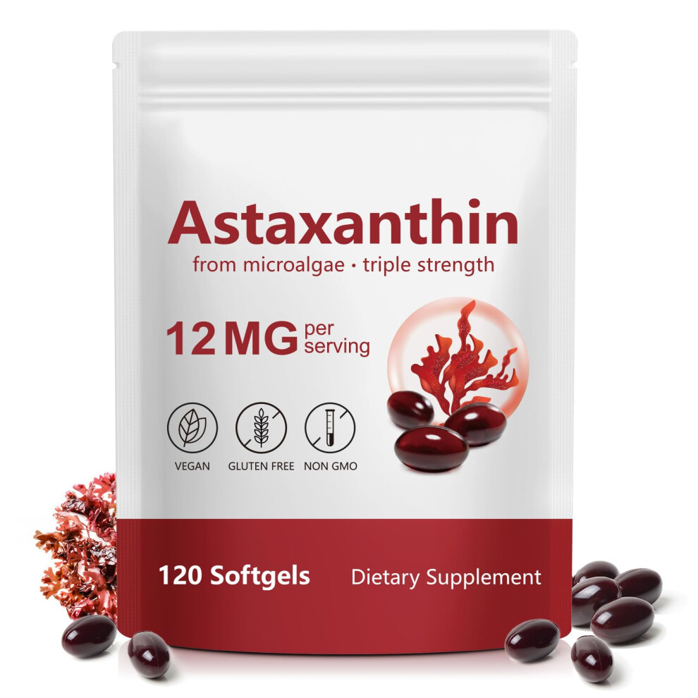Zuzokkaha Astaxanthin Supplements 12Mg - 120 Softgels | Premium Natural Antioxidant From Microalgae | Eye, Skin, Brain, Joint, Heart & Immune Health Support |