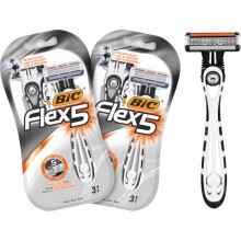 BIC Flex 5 Disposable Men's 5-Blade Razors with Moveable Blades for a Close Shave, Solid Control, Pack of 6