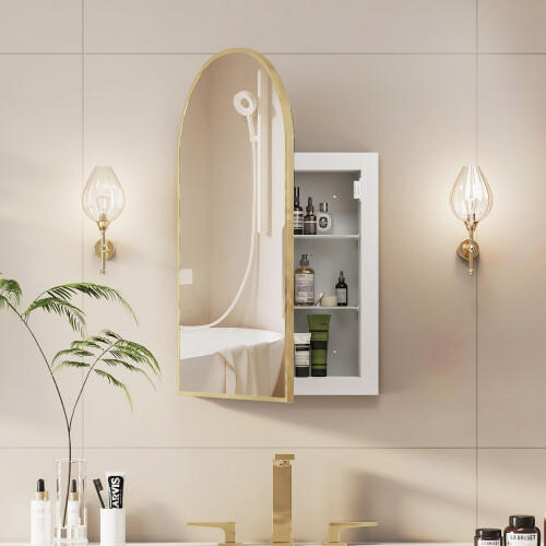 42x68 Arch Bathroom Mirror Cabinet,Metal Framed