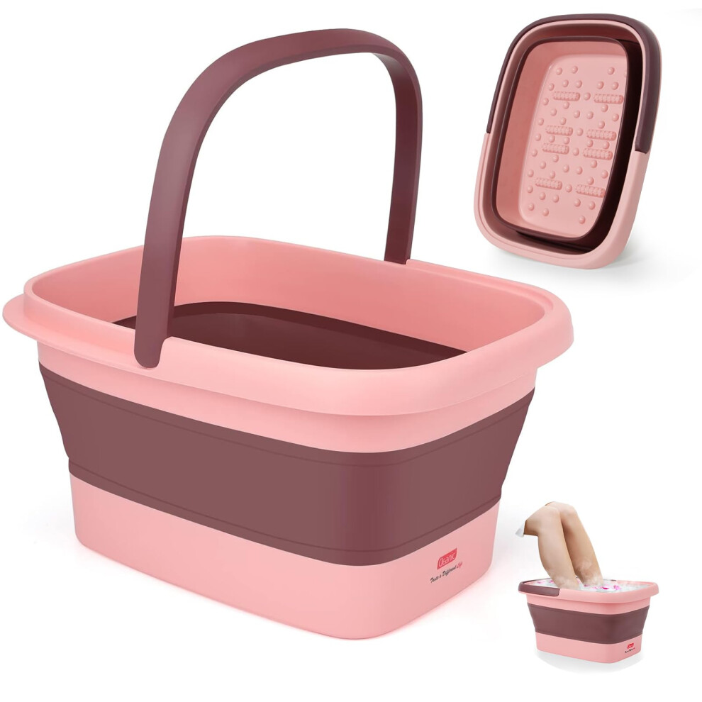 Deanic Foot Spa, Foot Bath With Massager, Collapsible Pedicure Bowl With Carry Handle, Footspa For Women And Men, Foot Soak Bowl (Pink)