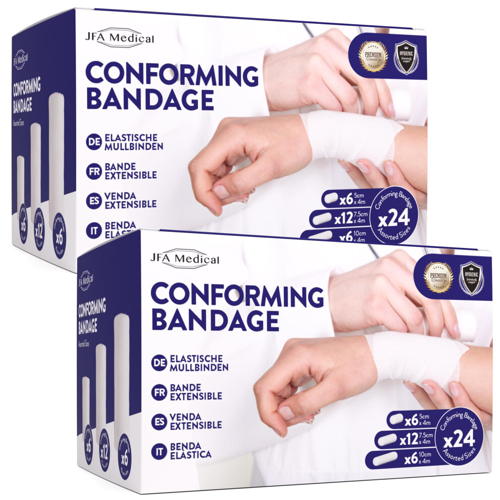 Jfa Medical Assorted Conforming Bandages, Gauze Bandage Roll - Multipack: 2 Packs Of 24