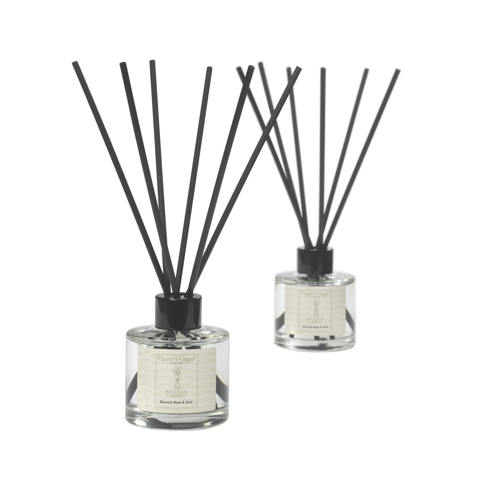 Hassett Green London Boutique Classics Damask Rose & Oud - Reed Diffuser Duo Set - 2 X 125Ml - Reduced Packaging
