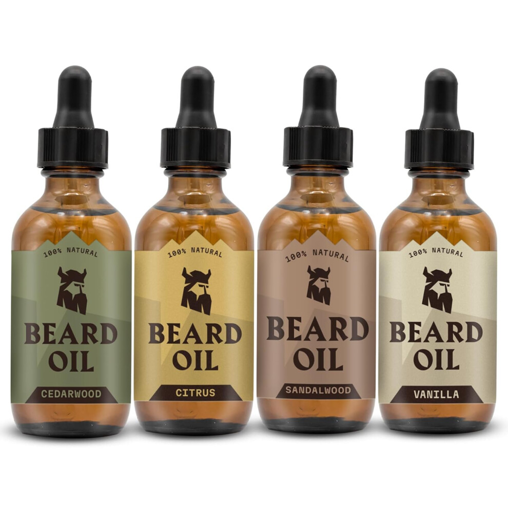 Striking Viking Beard Oil Variety Pack - 4 X 0.66 Fl Oz, Vanilla, Sandalwood, Cedarwood & Citrus - Hydration Boost With Tea Tree Oil - Promotes Fulle