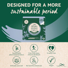 Lil-Lets Bamboo Night Pads X 10, Unscented Night Pads with Night Absorbency, with Wings, Plant Based Materials, Contains Sustainable Bamboo, for Heav