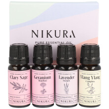 Nikura Floral Essential Oil Gift Set - 4 x 10ml | Perfect for Gifts, Aromatherapy, Diffusers for Home | 100% Pure and Natural Oils | Including Clary