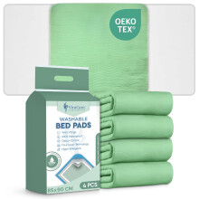 4 x Washable Incontinence Bed Pads | 85 x 90 cm | Incontinence Bed Sheets | Suitable for Single Bed | with Tucks & Colour Green | Absorbent Pads | (8