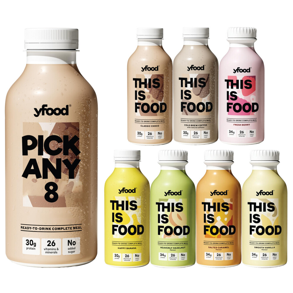 Yfood - Complete Meal Replacement Drink - Pick Any 8 X 500Ml - 34G Protein, 26 Vitamins And Minerals - Choose From Classic Choco, Fresh Berry, Happy