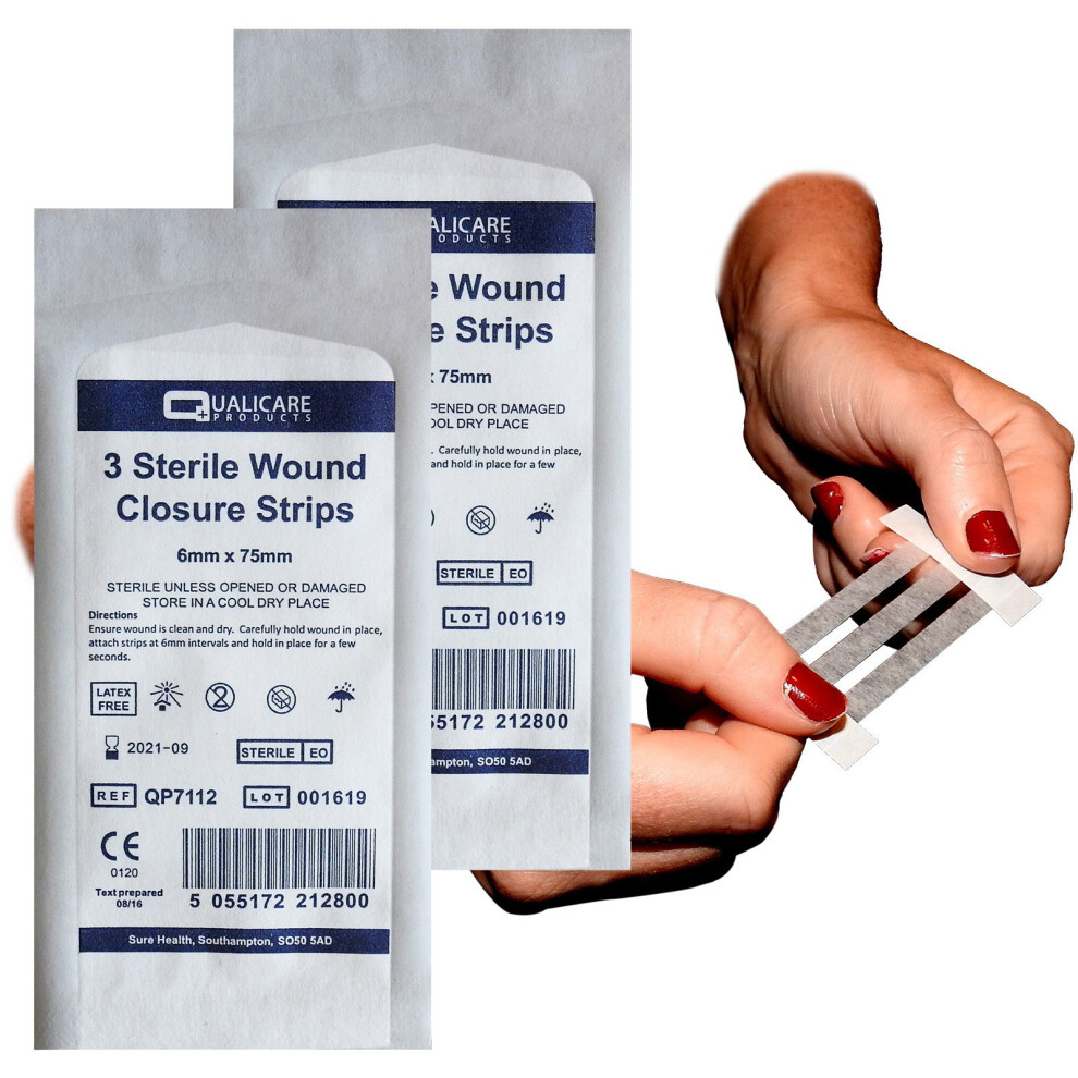 Qualicare Sterile Deep Wound Closure Strips 6Mm Thick First Aid Adhesive Stitches Sutures - 2 Packs