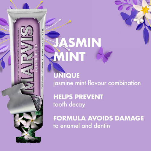 Marvis Marvis Jasmine Mint Toothpaste, 85 ml, Sensational Flavoured Toothpaste Helps Re 2