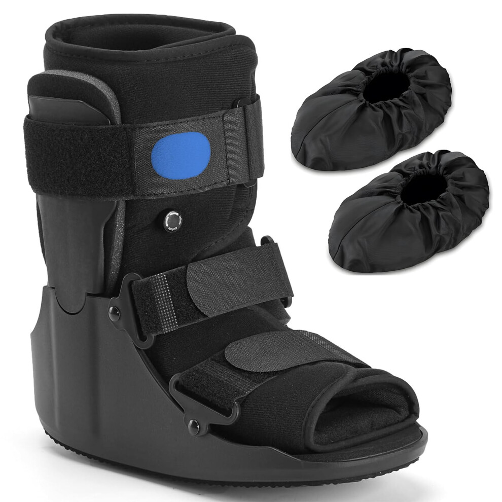 Vutlace Walking Fracture Boot, Air Cam Walker Orthopaedic Boot For Sprained Ankle Short, Brace For Broken Foot Achilles Tendon Injury Black (L)