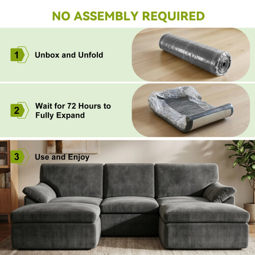 5-Seater U-Shaped Modular Cloud Sofa, Sectional Couch,Grey 2