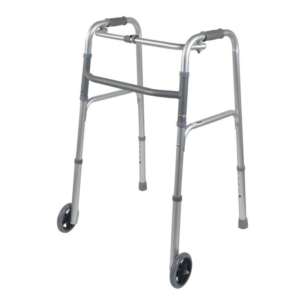 Eazymobility Eazy Folding Walking Frame With Wheels, Lightweight Adjustable Walker For Elderly And Disabled, Compact Folding Mobility Aid, 2-Wheel Zimmer Frame