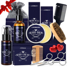Beard Care Kit for Men, Father’s Day Gifts, LIONMANE Beard Grooming Kit-Beard Balm,Beard Wash & Oil,Comb, Brush,Scissors,Hair Thinning Comb, Anniver