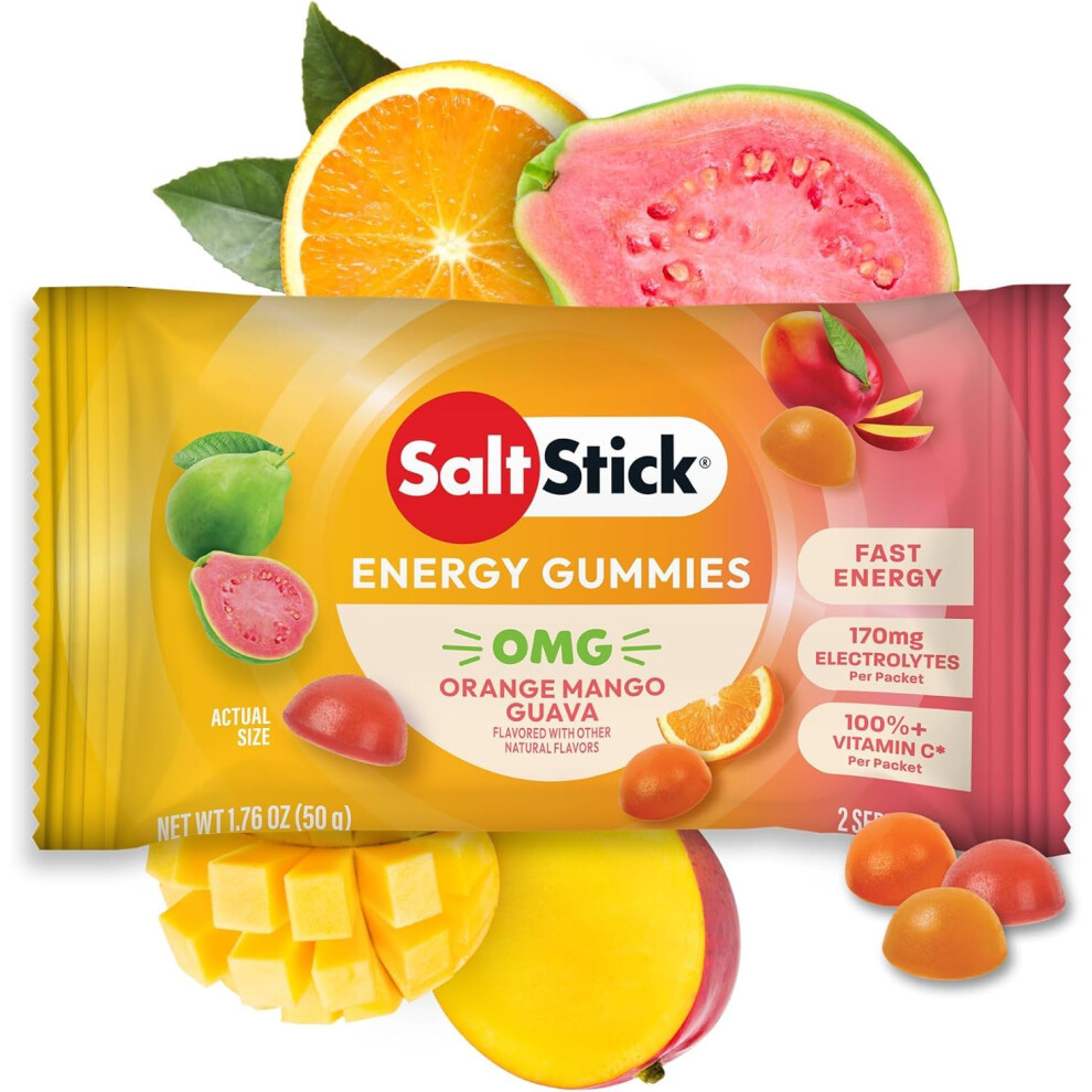 Saltstick Energy Gummies With Electrolytes, Orange Mango Guava Flavor, Easy To Chew Electrolyte Gummies, Energy Chews That Taste Great. 2 Packs, 16 G