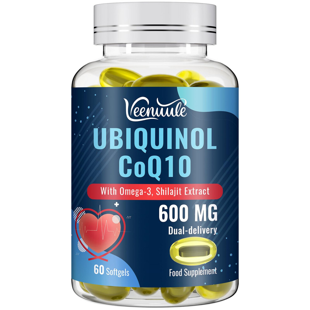 Veenuule Ubiquinol Coq10 600Mg Softgels With Shilajit Extract 300Mg, Omega-3 150Mg - Dual-Delivery System - Enhanced Absorption For Maximum Active Coq10 Utili