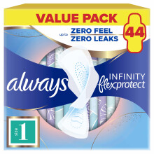 Always Infinity FlexProtect Sanitary Towels, Size 1 Normal, Value Pack, 2 Packs of 22 Count, Unscented, for up to Zero Feel & Zero Leaks, Super Absor