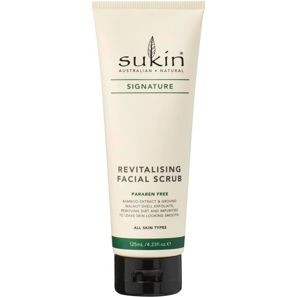 Sukin Signature Revitalising Facial Scrub 200Ml -With Bamboo, Walnut Shells & Aloe Vera; Cruelty Free & Vegan Friendly - Uses Gentle Granules To Ligh