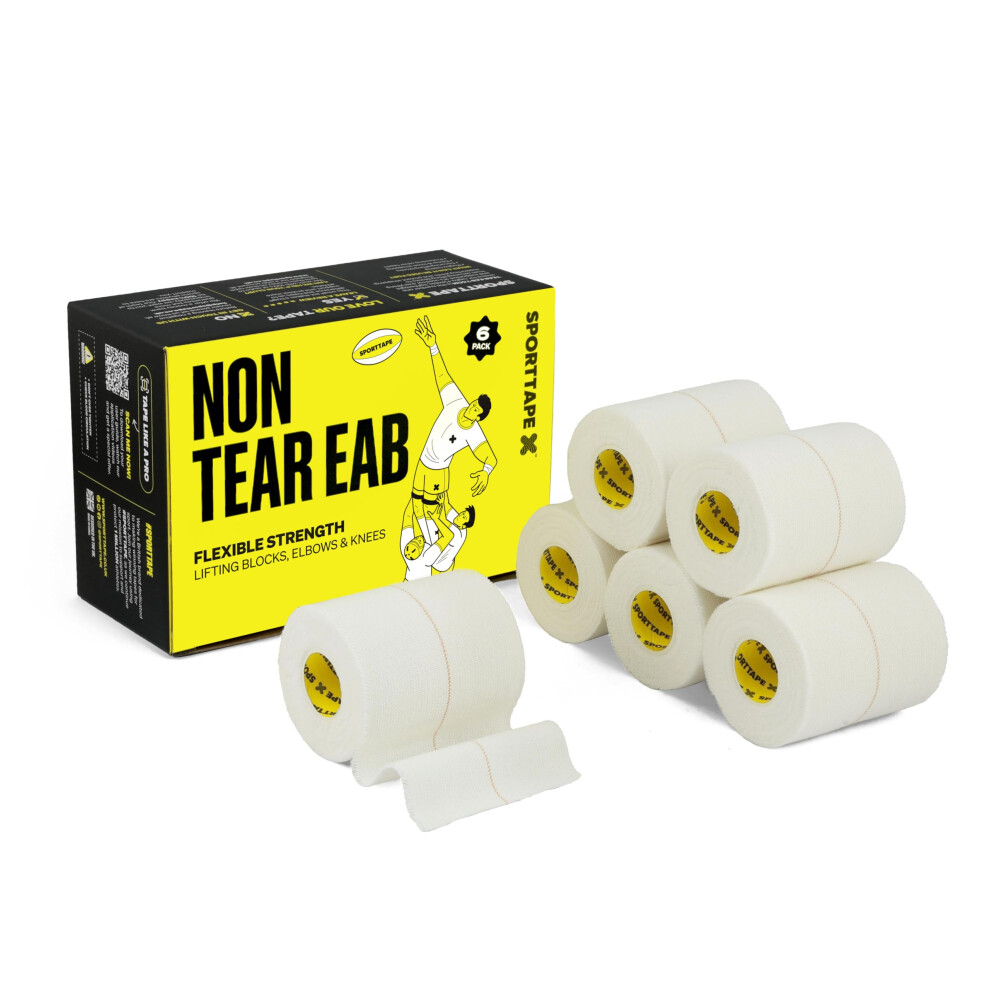 Sporttape 6 Rolls - Eab Fabric Strapping Tape - 7.5Cm X 4.5M | Elastic Adhesive Bandage Fabric Tape, Rugby Lifting & Strapping Tape, Extra Strong Spo