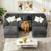 5-Seater U-Shaped Modular Cloud Sofa, Sectional Couch,Grey