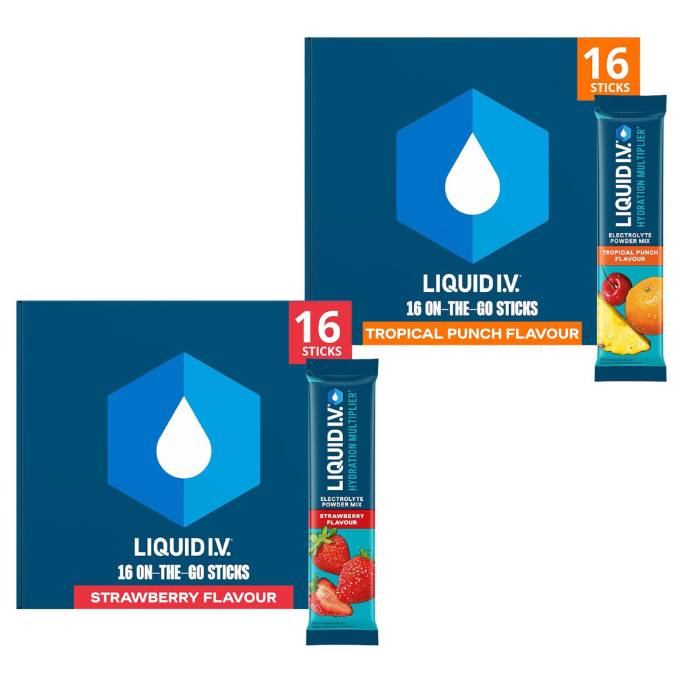 Liquid I.v. Hydration Multiplier Electrolyte Powder Variety Pack, Tropical Punch & Strawberry, Electrolytes With 7 Vitamins & Minerals For Fast Hydra