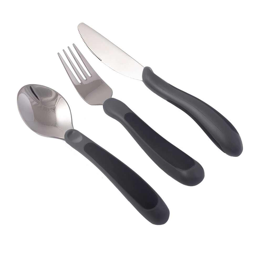 Nrs Healthcare Kura Care Adult Cutlery Set, Easy Grip Set, Black & Grey, Grey And Black