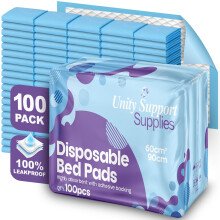 100 x Premium Disposable Incontinence Bed Pads 60cmx90cm - Full Length Adhesive Strips, Highly Absorbent, Rapid Lock Core, Waterproof Mattress Protec
