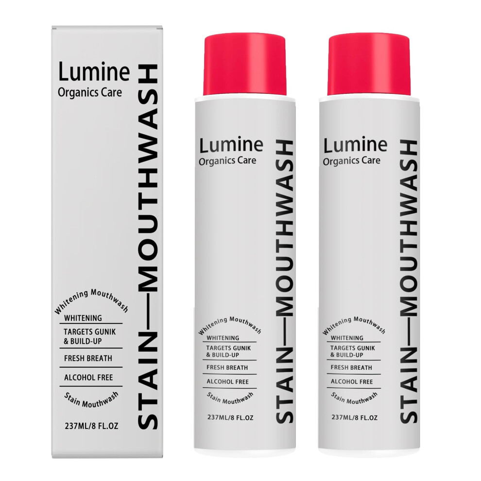 Lumine Organics Mouthwash, Stain Whitening Mouthwash, Gunk Removing Mouthwash for Fresh Breath, Easy Daily Rinse for Home Travel (2Pcs)