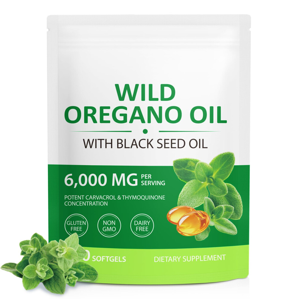 Weiweila Oregano Oil 120 Softgels - 6000Mg 2-In-1 Strength With 300Mg Organic Cold-Pressed Oregano & 200Mg Black Seed Oil | Non-Gmo, Gluten Free Herbal Supple